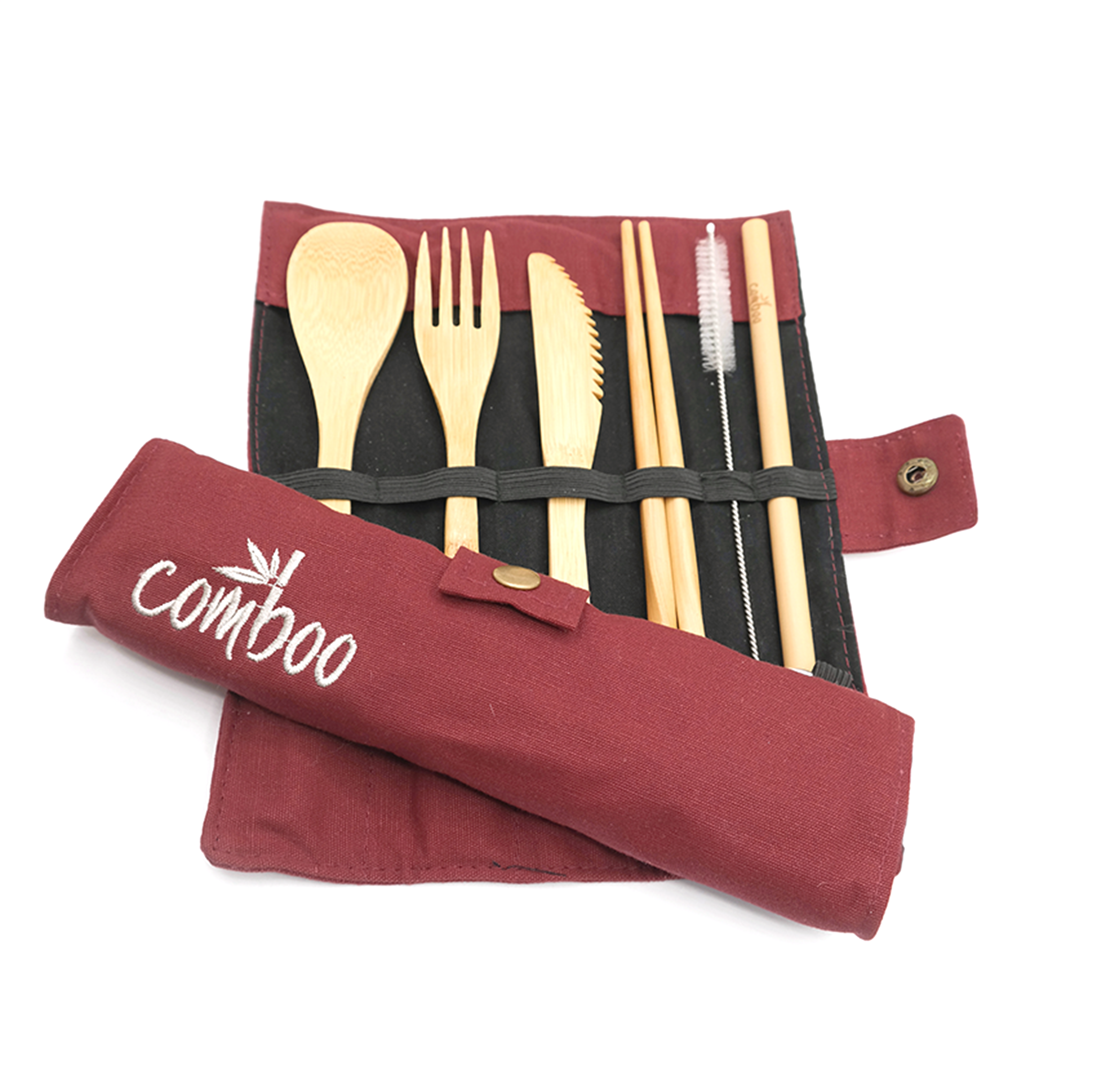 Bambusbesteck-Set in Segeltuchtasche