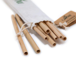 12er Set Bambus-Strohhalme in Leinentasche